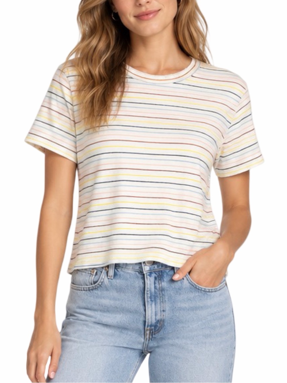AMO Short Sleeve Rainbow Stripe Tee - Size XS